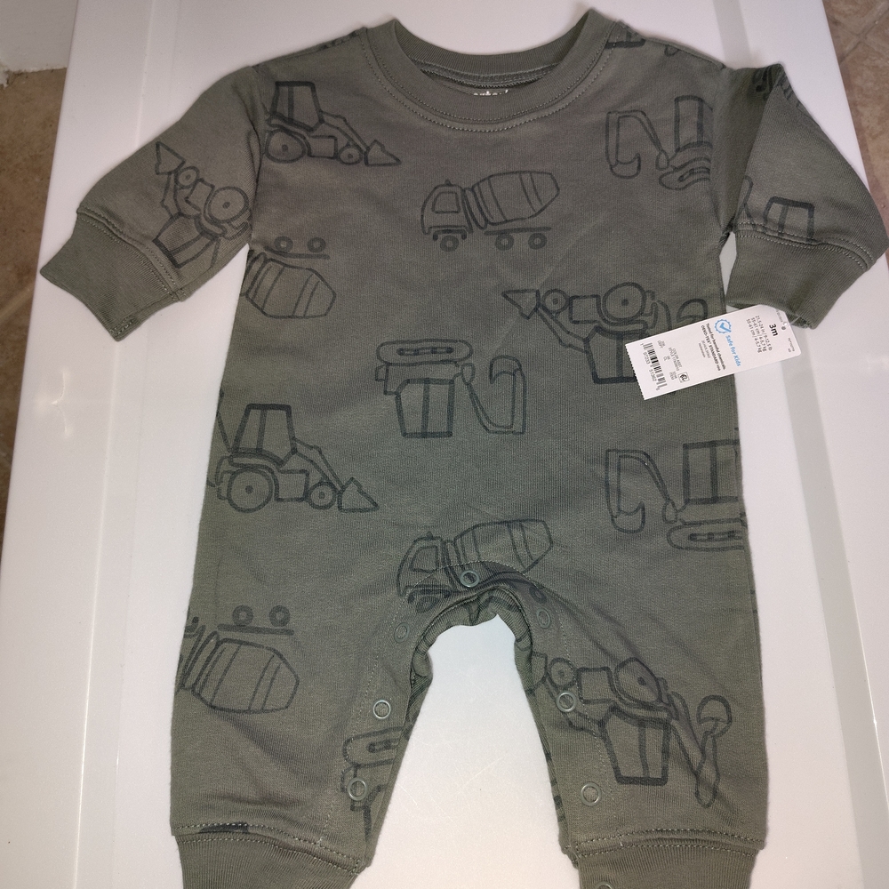 Carter's Olive Construction Print Footie